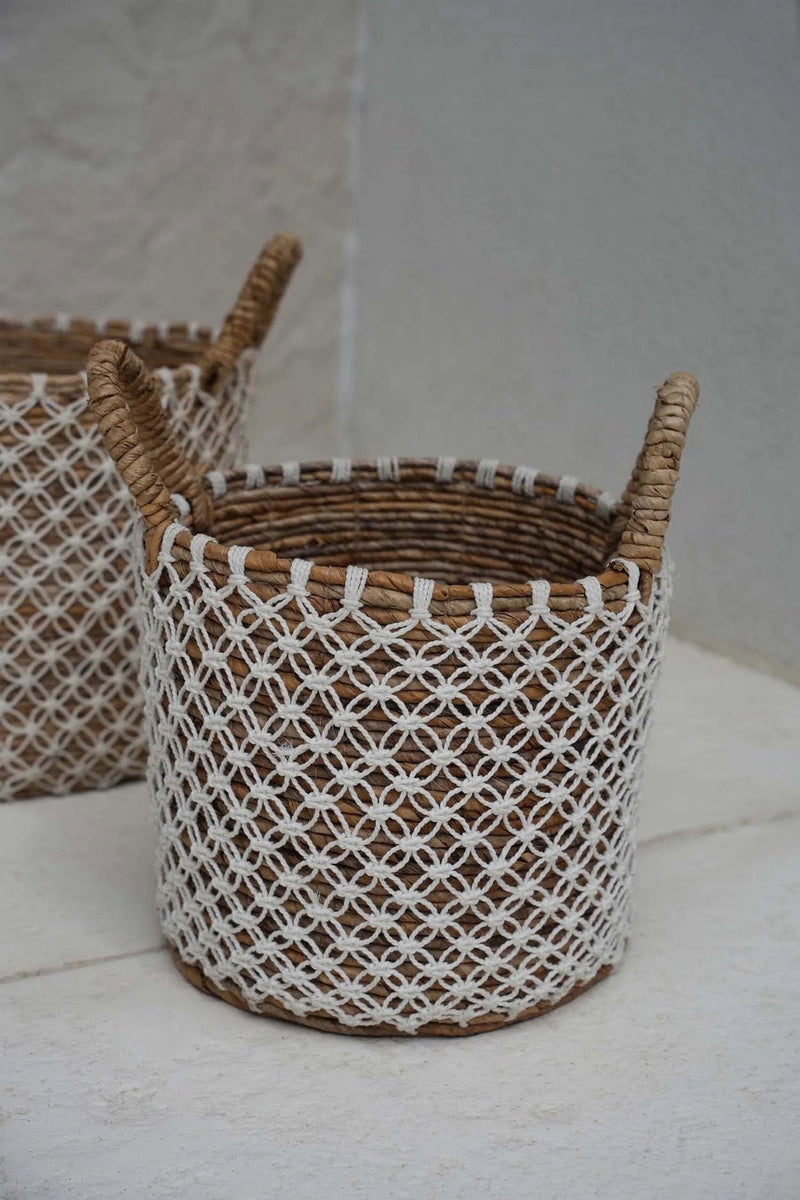 The Crossed Stitched Macrame Basket - S in cotton — handmade luxury storage basket curated by Laiyahome — view 2