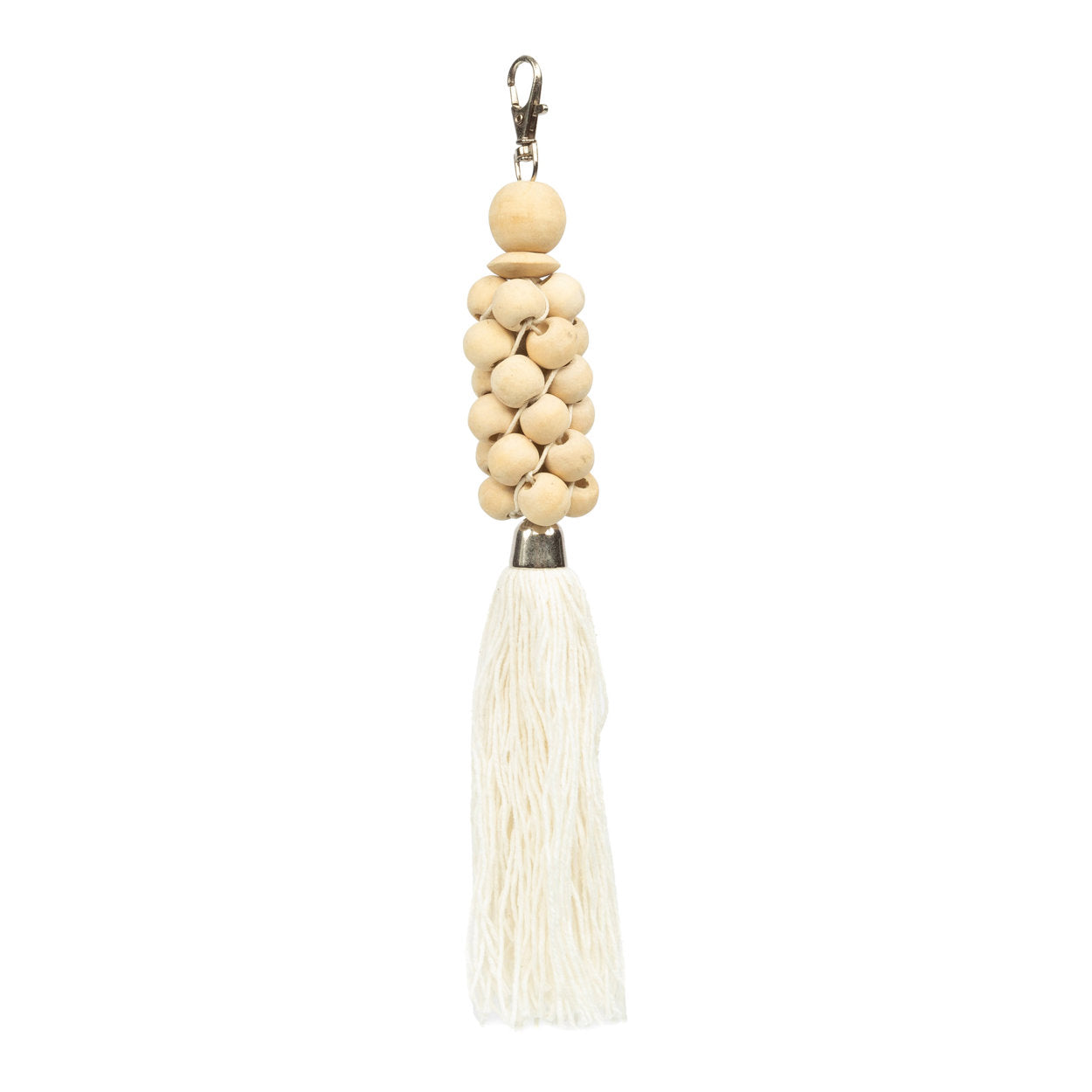 Porte-clés en perles de bois - Blanc naturel