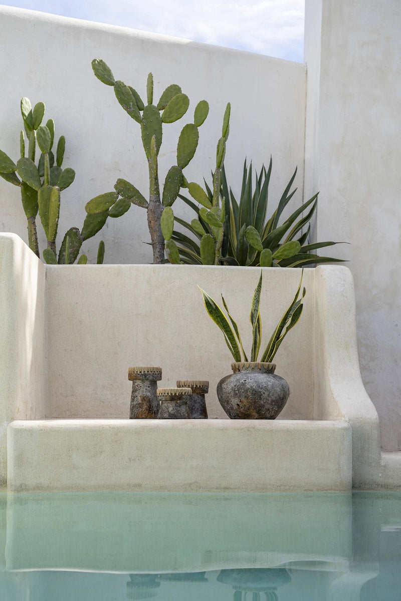 The Pretty Candle Holder - Antique Grey - L in terracotta — handmade luxury tea light holder curated by Laiyahome — view 2