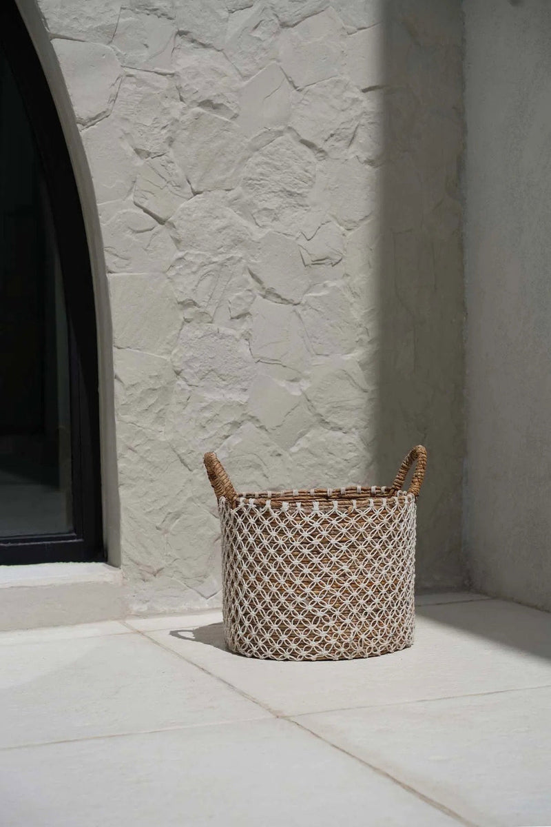 The Crossed Stitched Macrame Basket - M in cotton — handmade luxury storage basket curated by Laiyahome — view 2