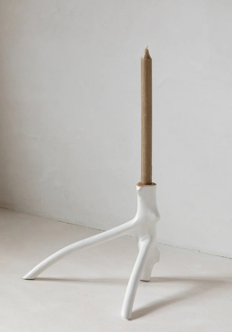 The Triple Twig Candle Holder - White – wood tea light holder in white – product view 2