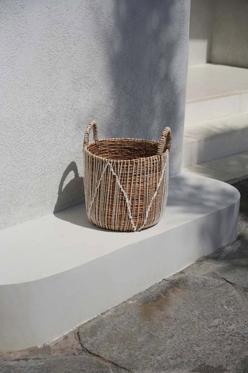 The Straight Stitched Macrame Basket - L in cotton — handmade luxury storage basket curated by Laiyahome — view 2