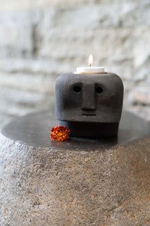 The Sumba Stone #27 Candle Holder – stone tea light holder in black – product view 2
