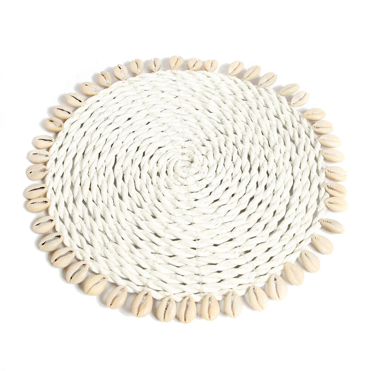 The Seagrass Shell Pan Coaster - White in seagrass — handmade luxury coaster curated by Laiyahome