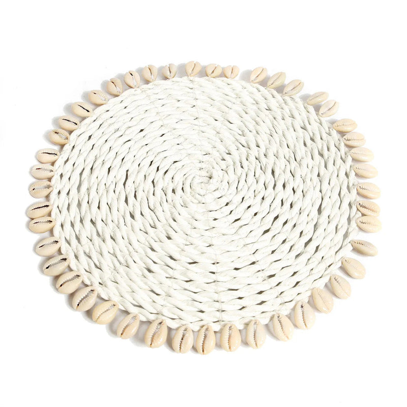 The Seagrass Shell Pan Coaster - White in seagrass — handmade luxury coaster curated by Laiyahome