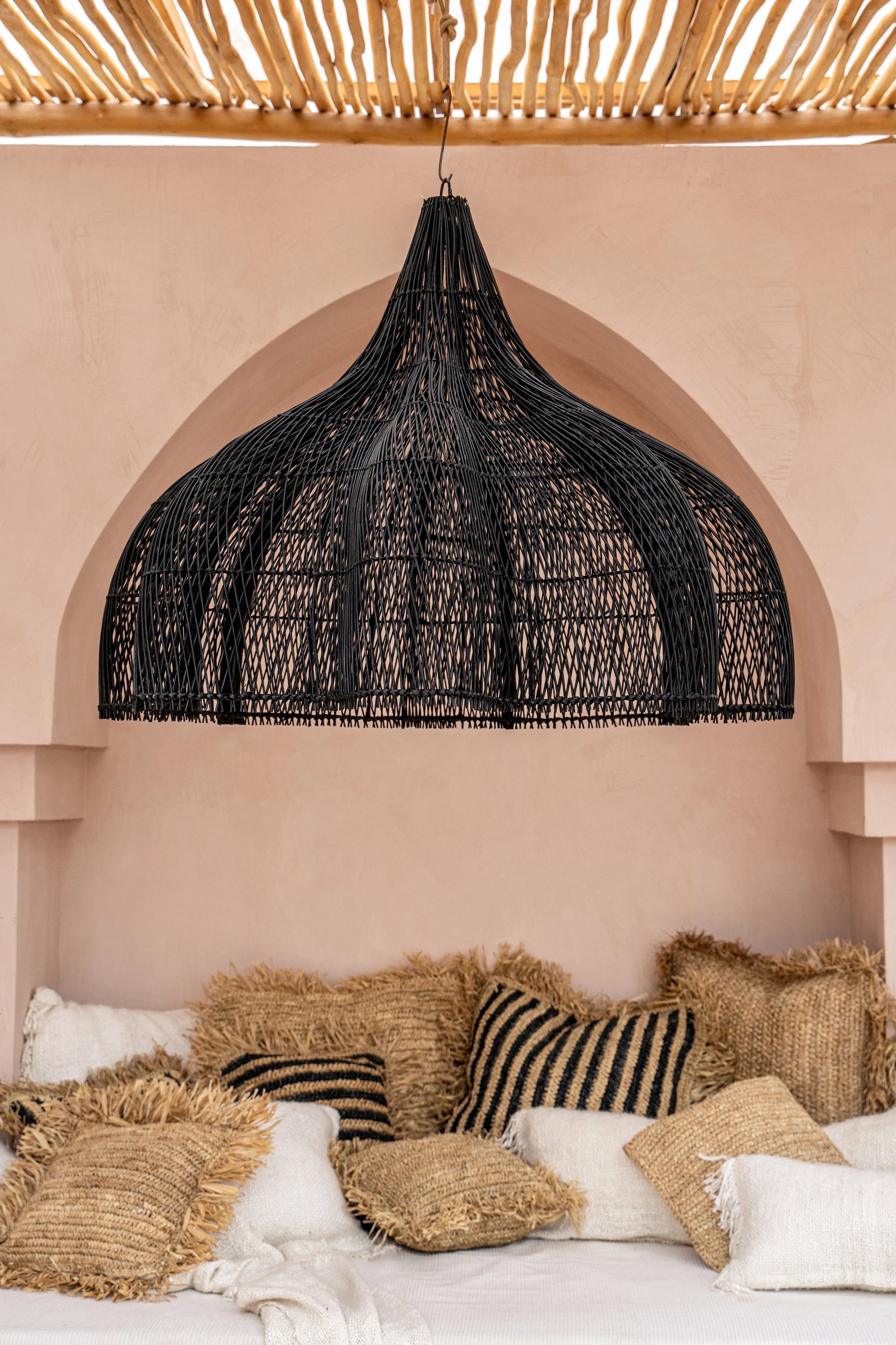 The Whipped Pendant - Black - XL in rattan — handmade luxury pendant lamp curated by Laiyahome — view 2