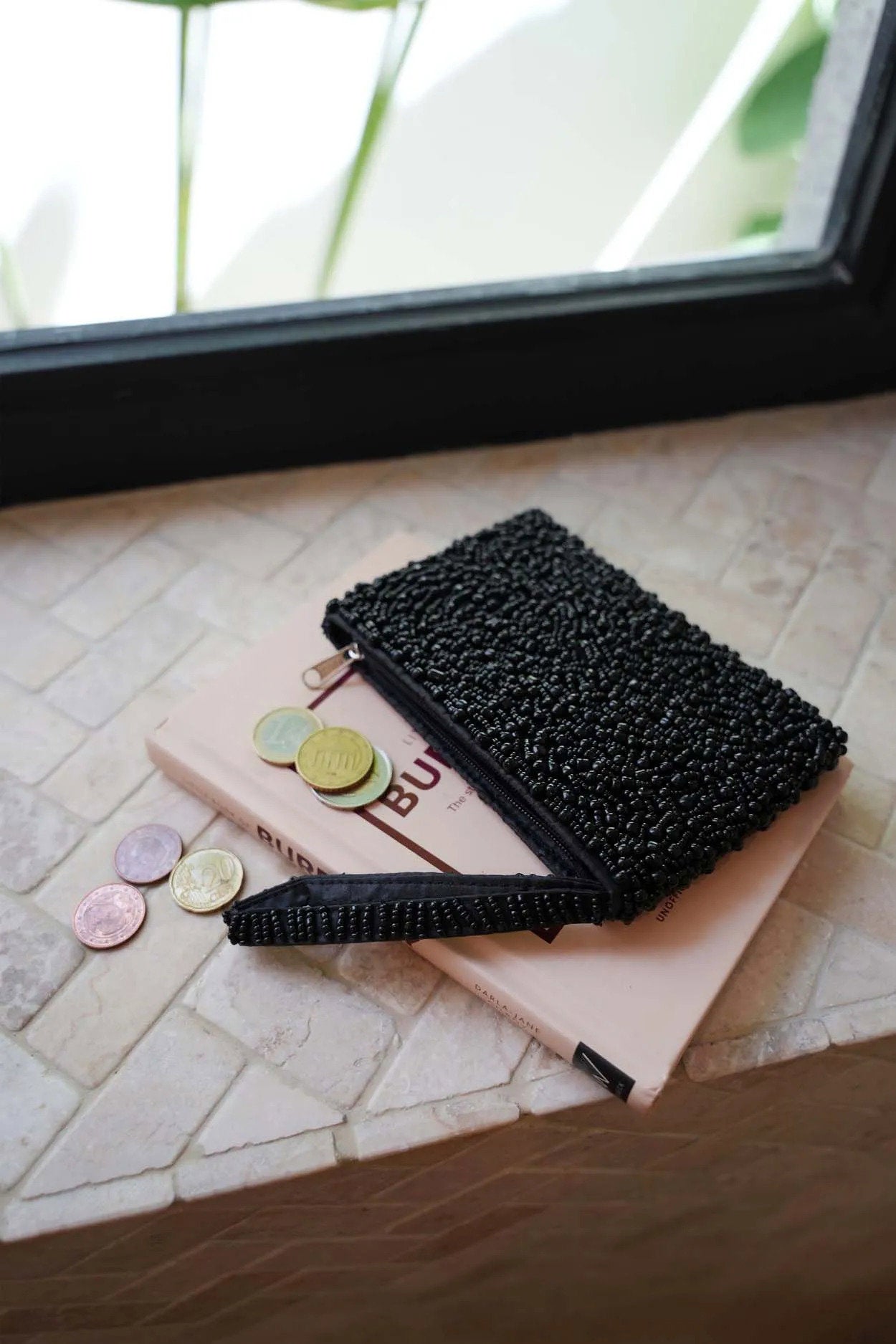 The Black Beaded Wallet in plastic — handmade luxury wallet curated by Laiyahome — view 2