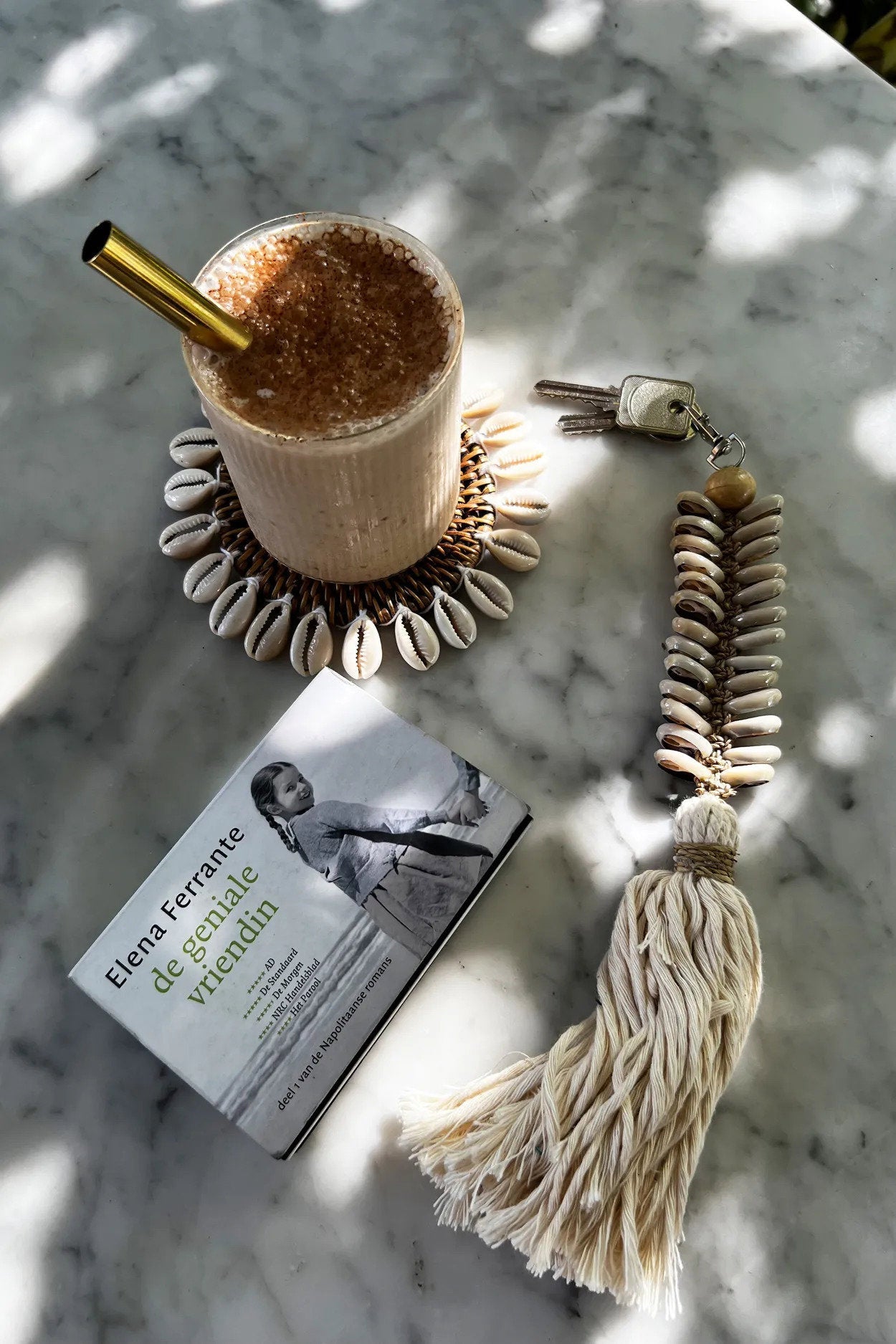 The Macrame Fishbone Keychain - Cream in cotton — handmade luxury keychain curated by Laiyahome — view 2
