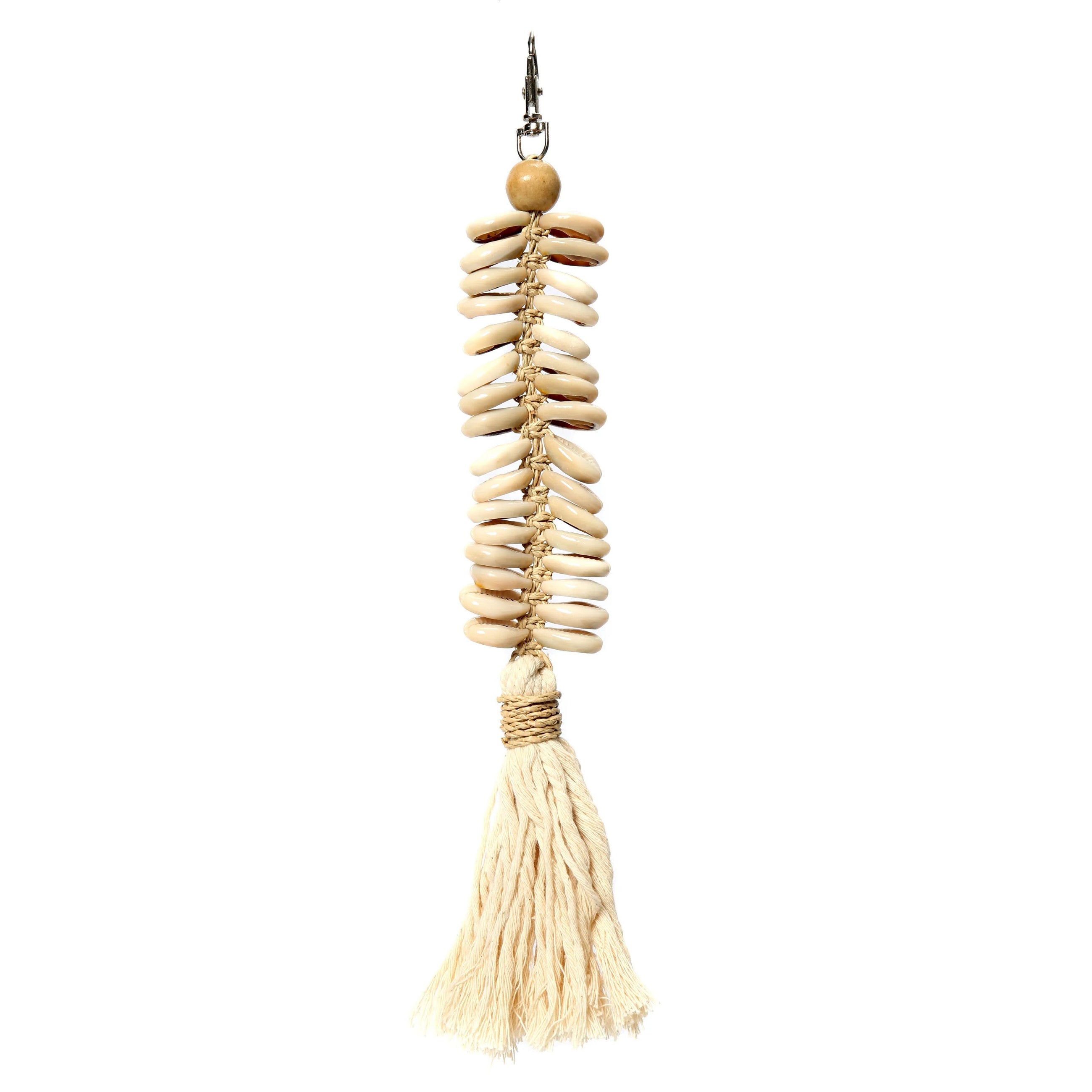 Porta-chaves Macramé em Formato de Espinha de Peixe - Creme