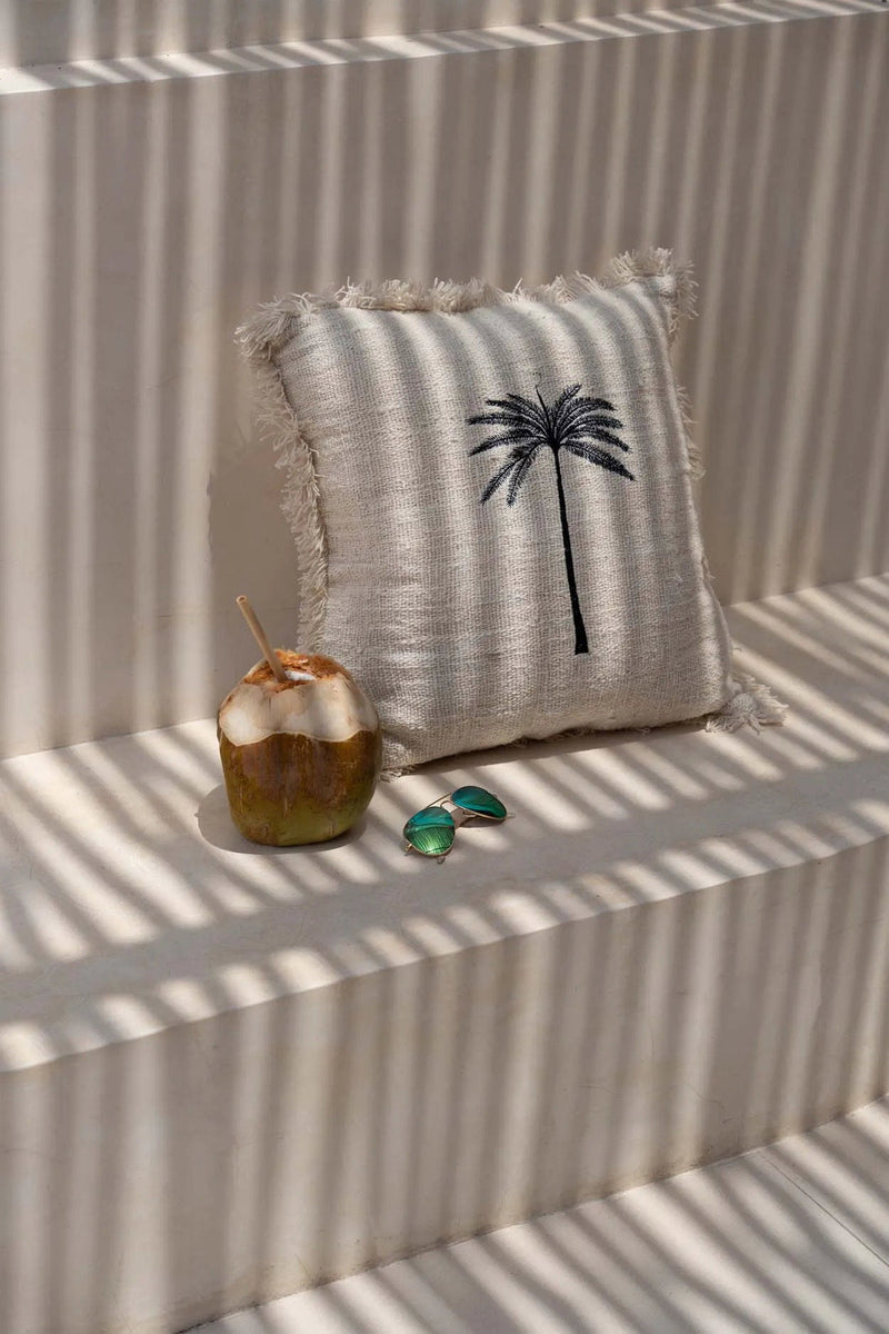 The Gili Palm Cushion Cover - Natural Black in cotton — handmade luxury cushion cover curated by Laiyahome — view 2
