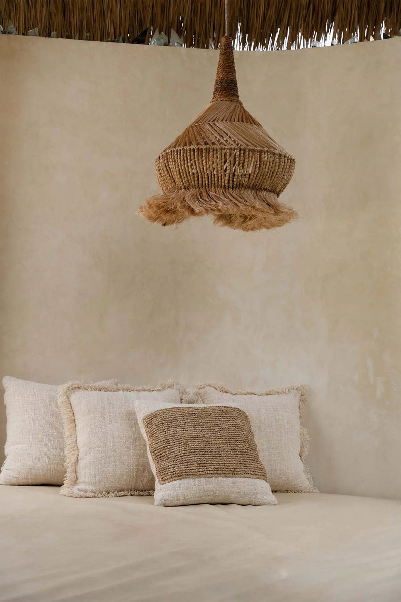 The Raffia Stamp Cushion Cover - Natural in cotton — handmade luxury cushion cover curated by Laiyahome — view 2