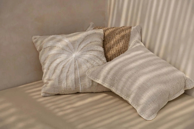 The Isla Palm Cushion Cover - Natural White in cotton — handmade luxury cushion cover curated by Laiyahome — view 2