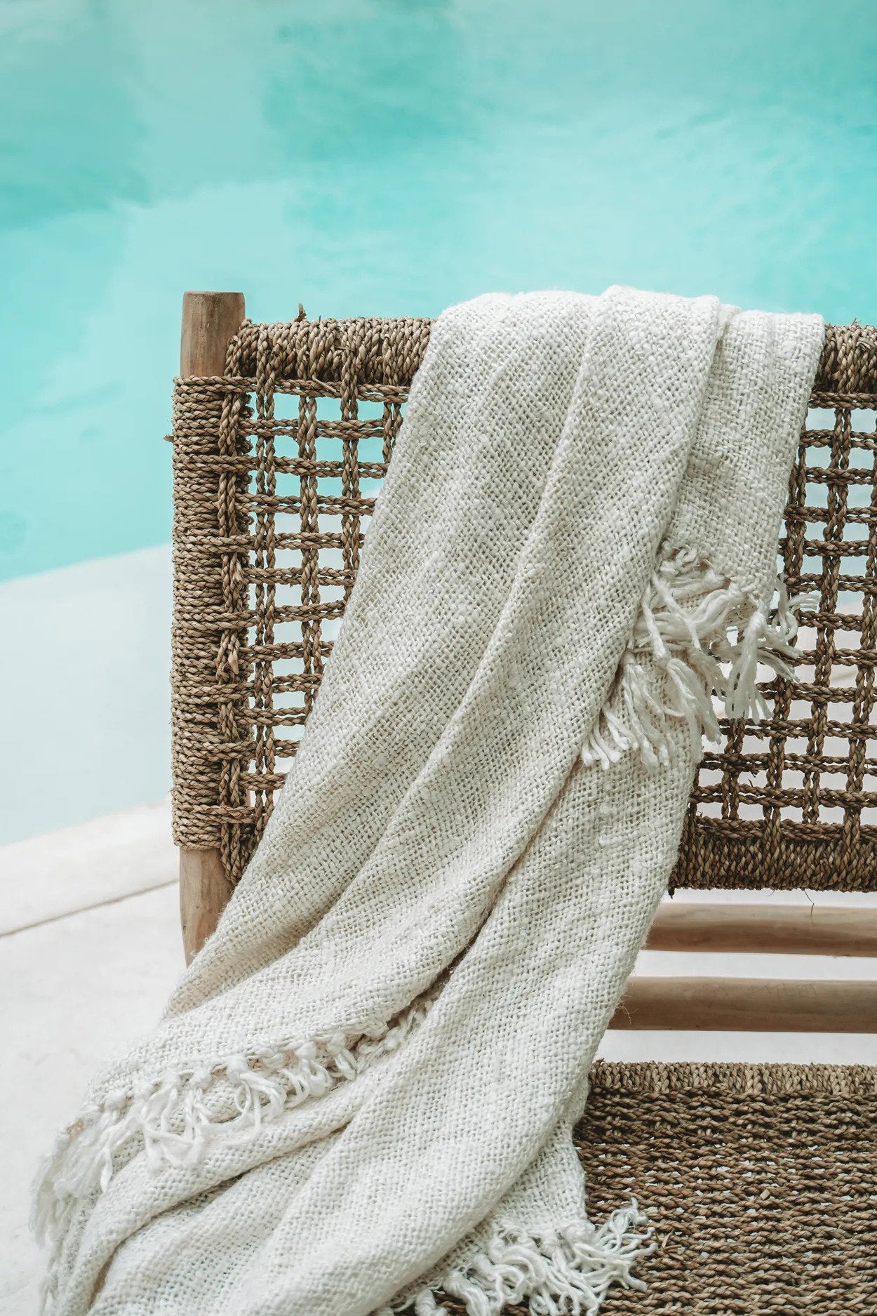 The s'il vous Plaid - Cream in cotton — handmade luxury throw blanket curated by Laiyahome — view 2