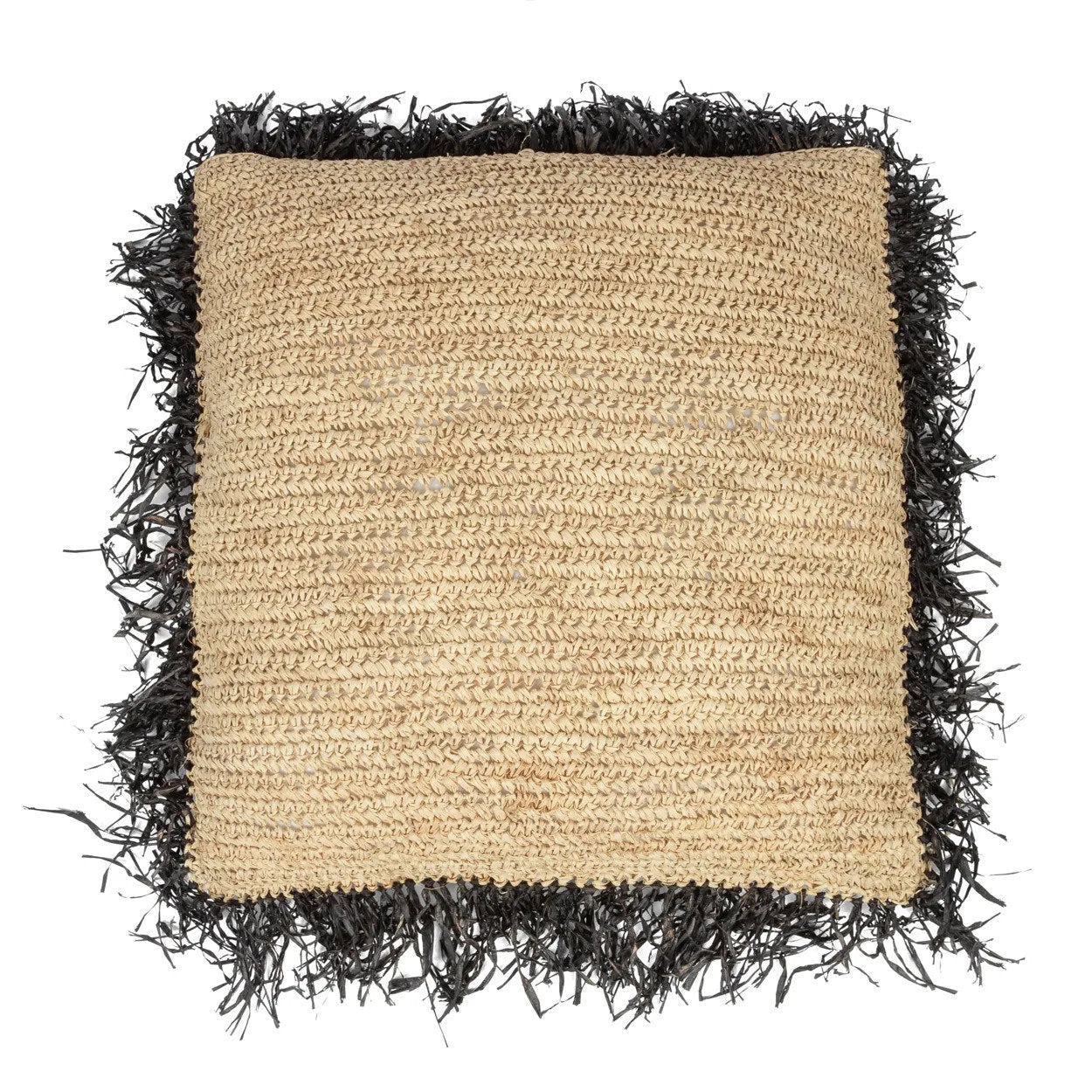 Capa de almofada quadrada em ráfia - Preto natural - 60x60