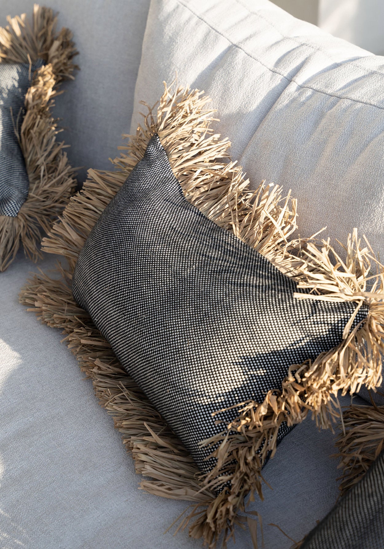 The Cotton Bonita Cushion Cover - Natural Black - 30x50 in cotton — handmade luxury cushion cover curated by Laiyahome — view 2