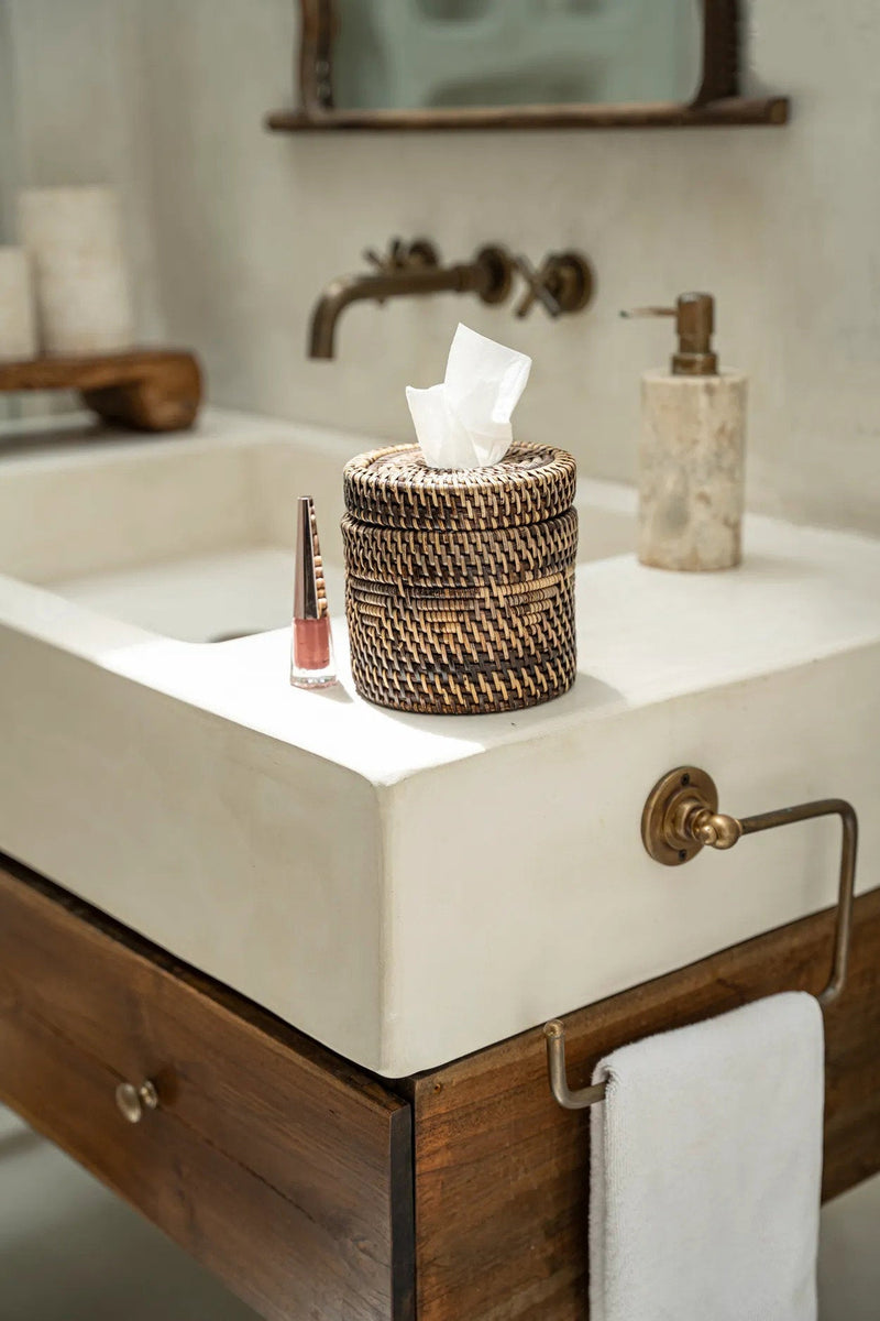 The Colonial Tissue Box - Natural Brown in rattan — handmade luxury storage basket curated by Laiyahome — view 2