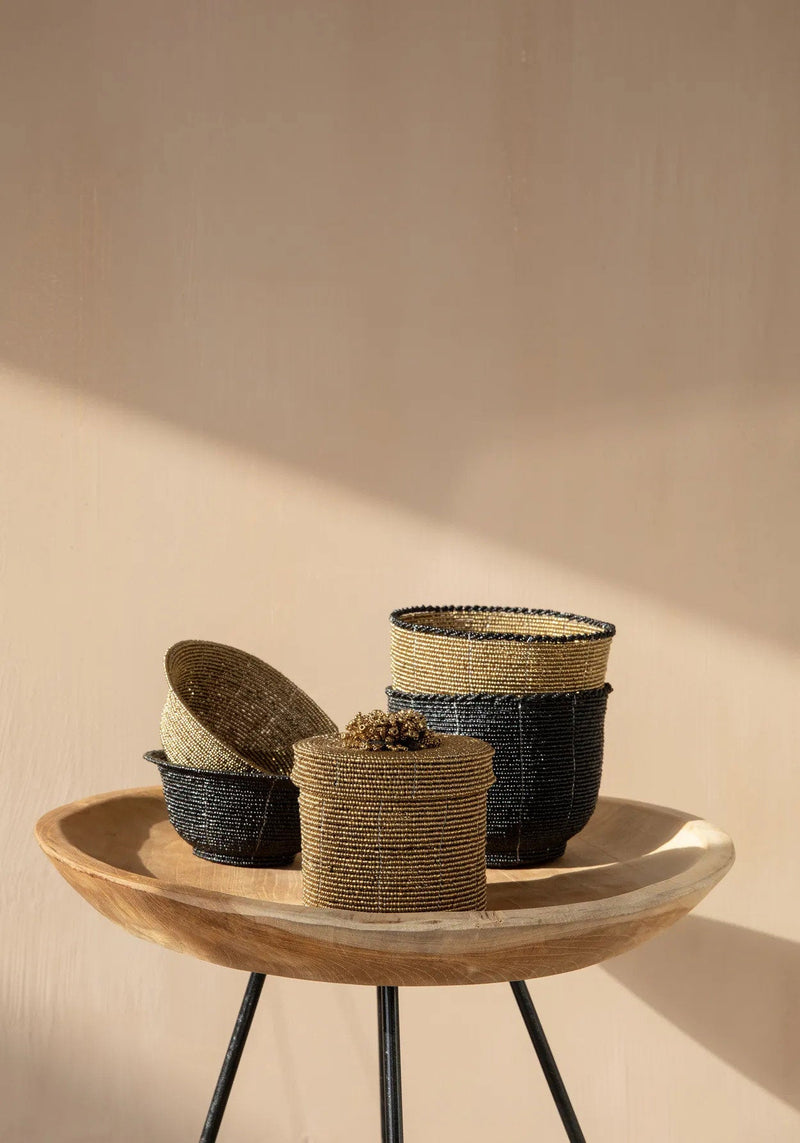 The Beaded Bowl Low - Gold - S in plastic — handmade luxury bowl curated by Laiyahome — view 2