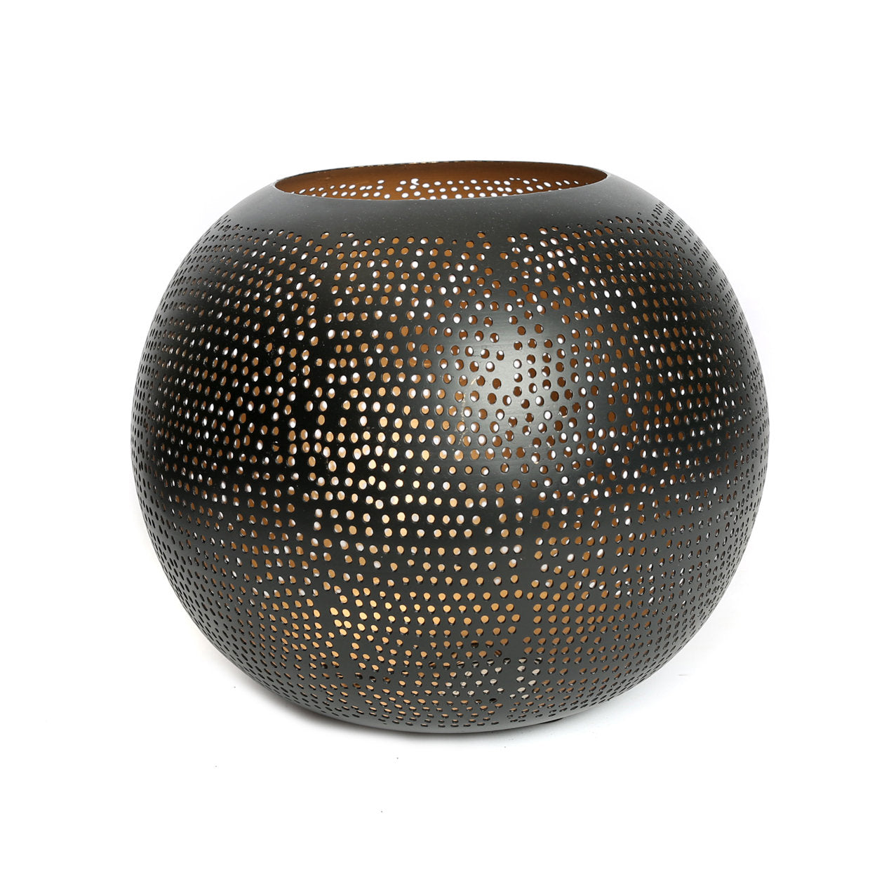 The Pierced Ball - Black Gold -  XL – brass candle holder in black – product view 1