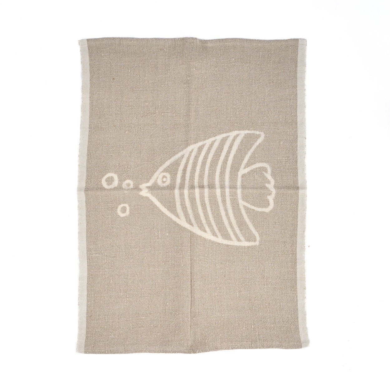 Torchon de cuisine en lin à motif de poisson - Blanc naturel - 50 x 70