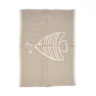 Torchon de cuisine en lin à motif de poisson - Blanc naturel - 50 x 70