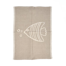 Torchon de cuisine en lin à motif de poisson - Blanc naturel - 50 x 70