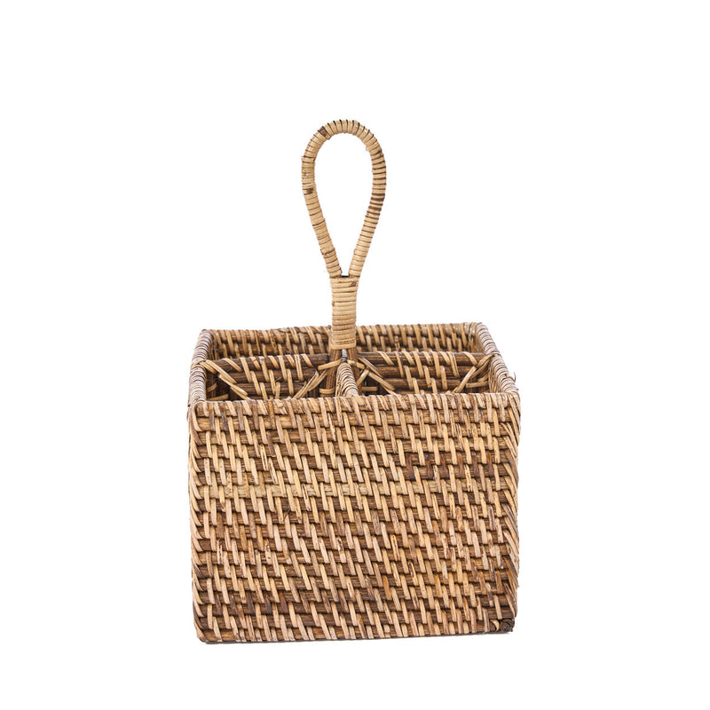 The Rattan Cutlery Caddy N°4 - Natural Brown in rattan — handmade luxury storage basket curated by Laiyahome — view 2