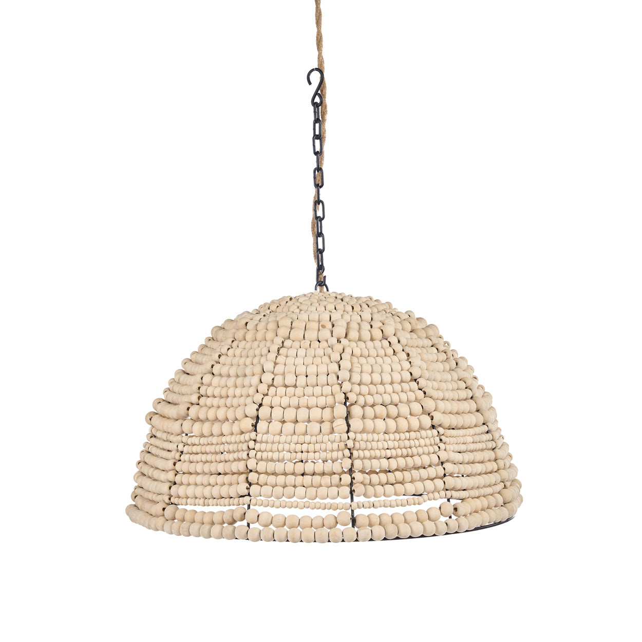The Wooden Bead Dome Pendant - Natural – iron pendant lamp in natural – product view 1