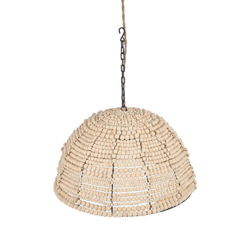 The Wooden Bead Dome Pendant - Natural – iron pendant lamp in natural – product view 2