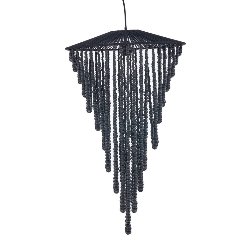 Lustre en perles de bois - Noir - L