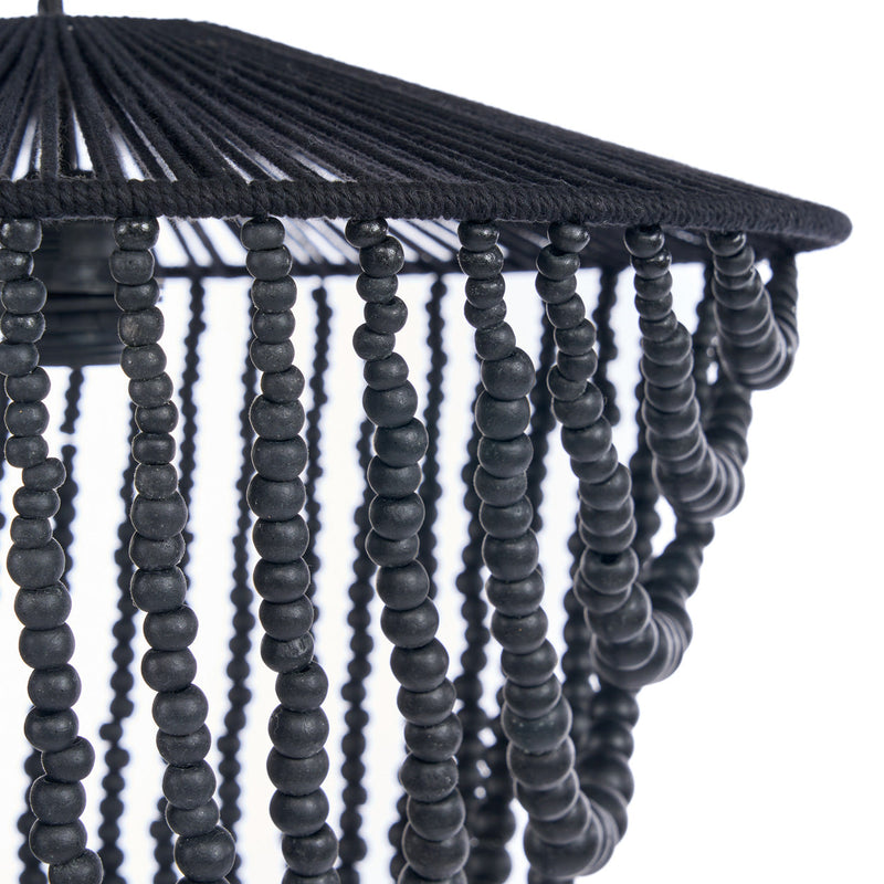 Lustre en perles de bois - Noir - L