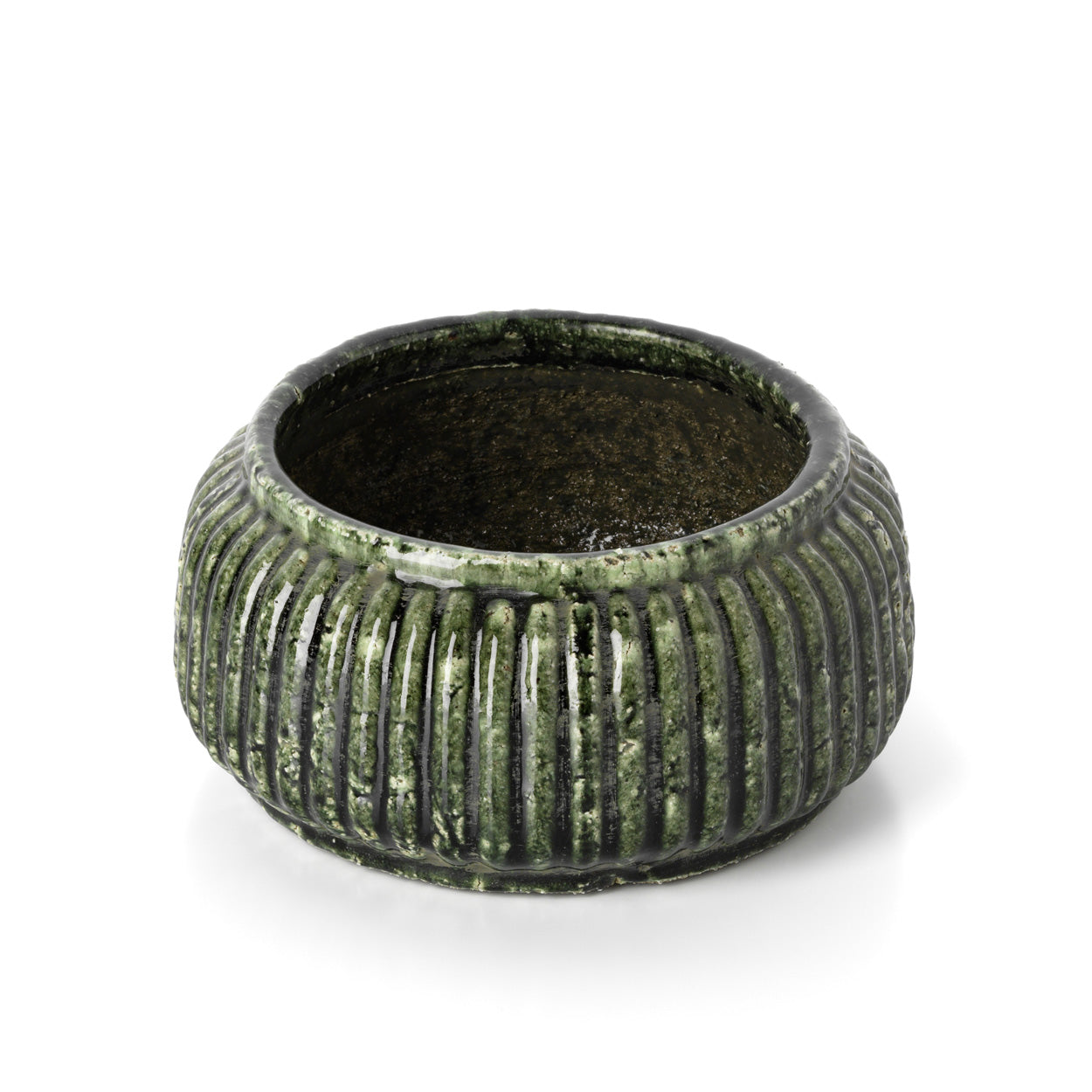 The Forest Ribbed Bowl Planter - Forest Green - Low in stoneware — handmade luxury bowl curated by Laiyahome — view 2