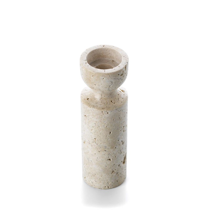 The Travertine Hourglass Candle Holder - Beige - M – travertine candle holder in beige – product view 2