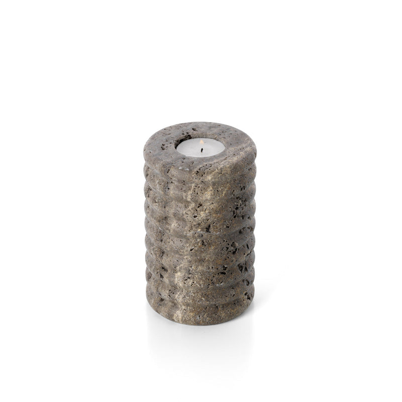 The Travertine Ripple Candle Holder - Grey - M – travertine candle holder in grey – product view 2