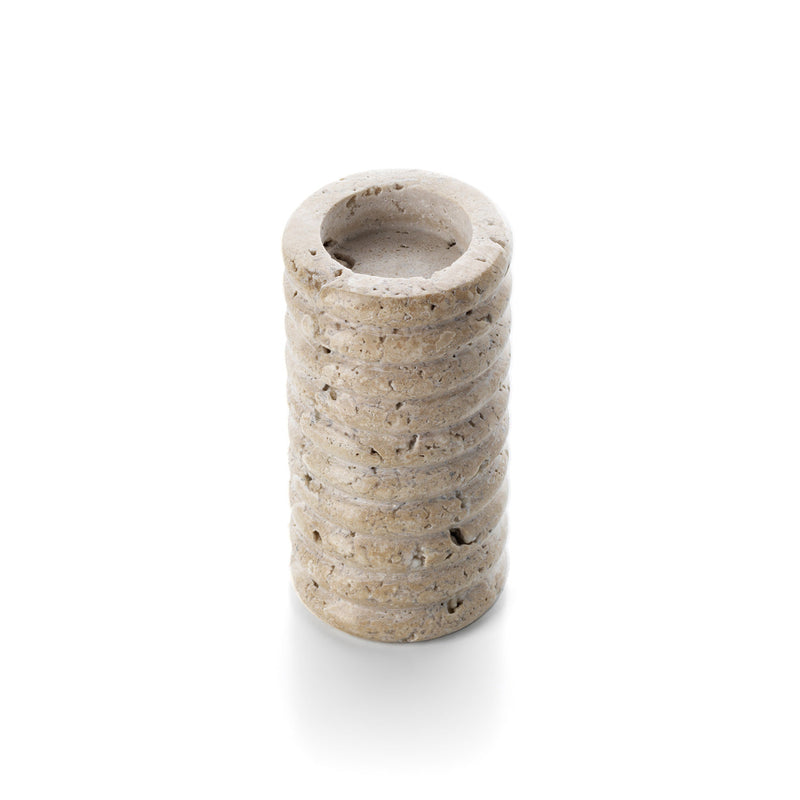 The Travertine Ripple T-Light Holder - Beige - L – travertine candle holder in beige – product view 2