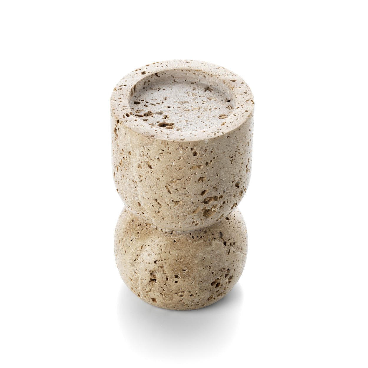 The Travertine Vessel Pillar Candle Holder - Beige – travertine candle holder in beige – product view 2