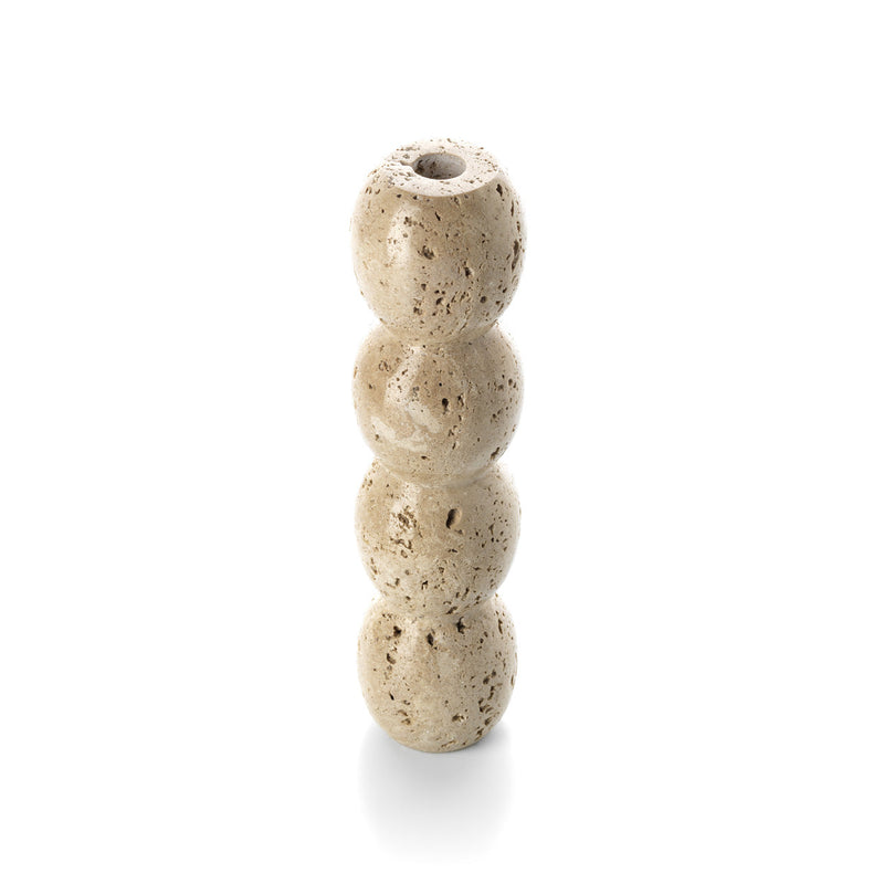 The Travertine Totem Taper Candle Holder - Beige - L – travertine candle holder in beige – product view 2