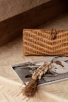 The Raffia Fishbone Keychain - Natural White in raffia — handmade luxury keychain curated by Laiyahome — view 2