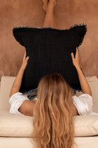 The Azure Fringe Cushion Cover - Indian Blue in cotton — handmade luxury cushion cover curated by Laiyahome — view 2