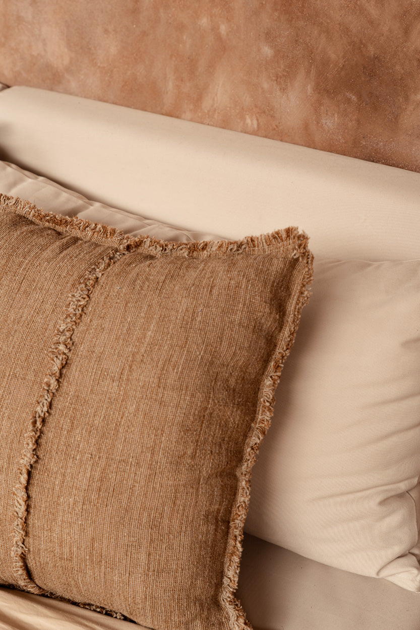 Housse de coussin à franges Sahara - Marron naturel - 50x50
