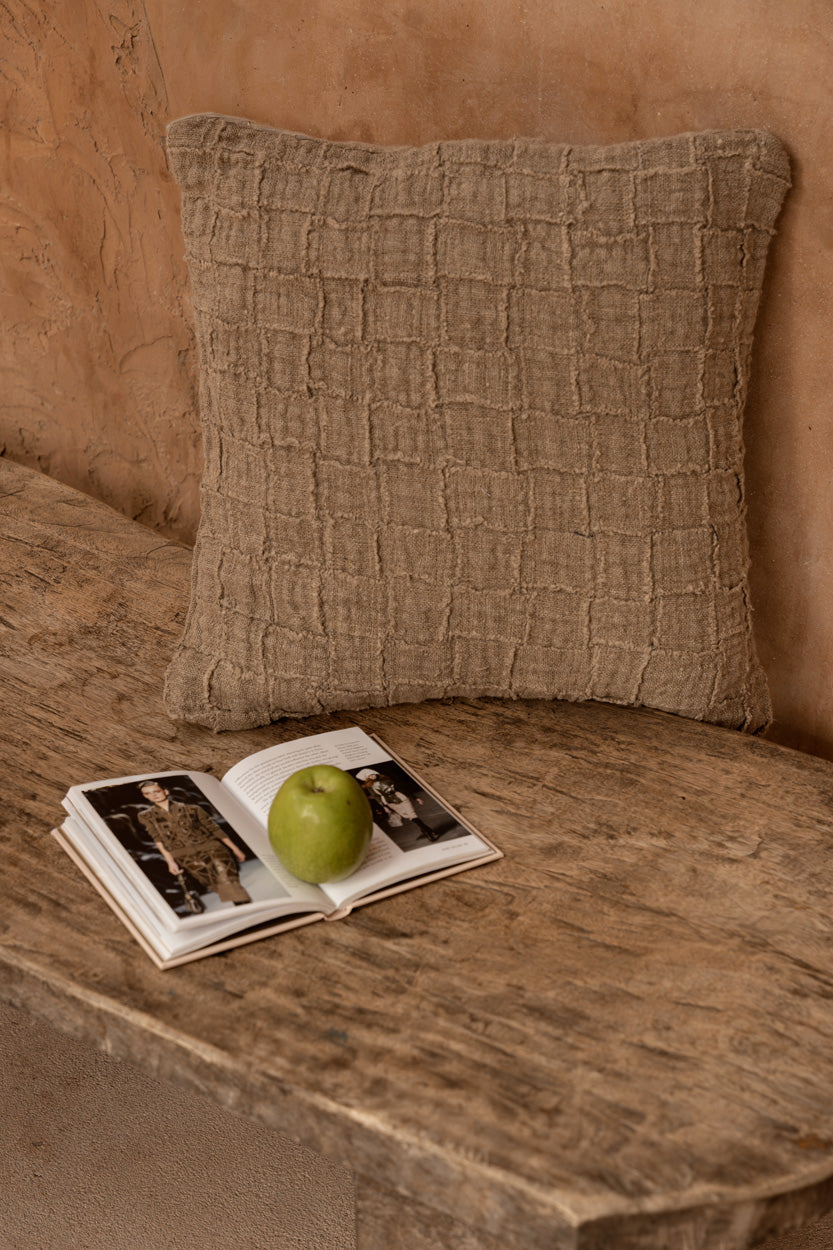 Housse de coussin en lin Damier - Naturel