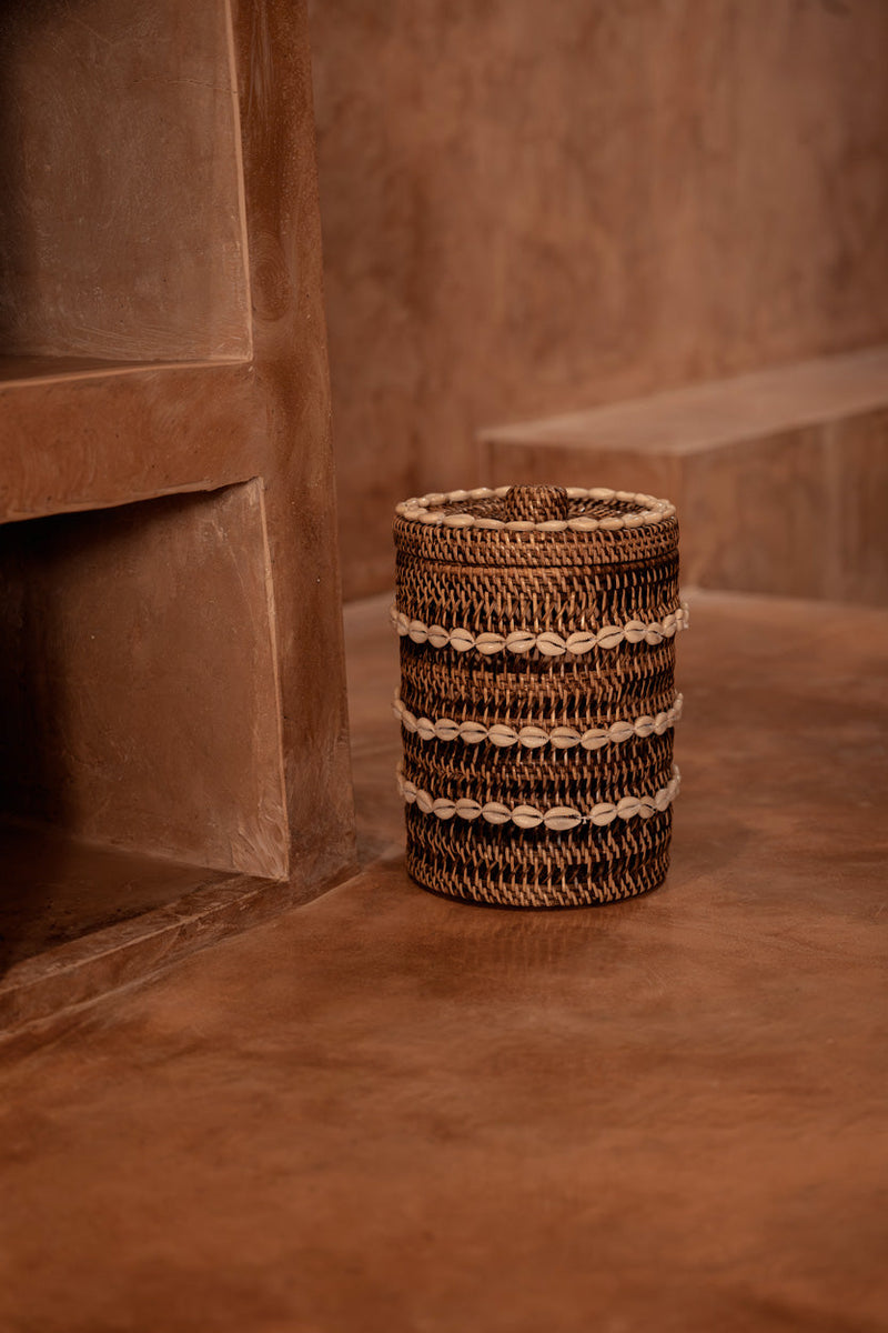 The Shell Storage Bin - Natural Brown in rattan — handmade luxury storage basket curated by Laiyahome — view 2