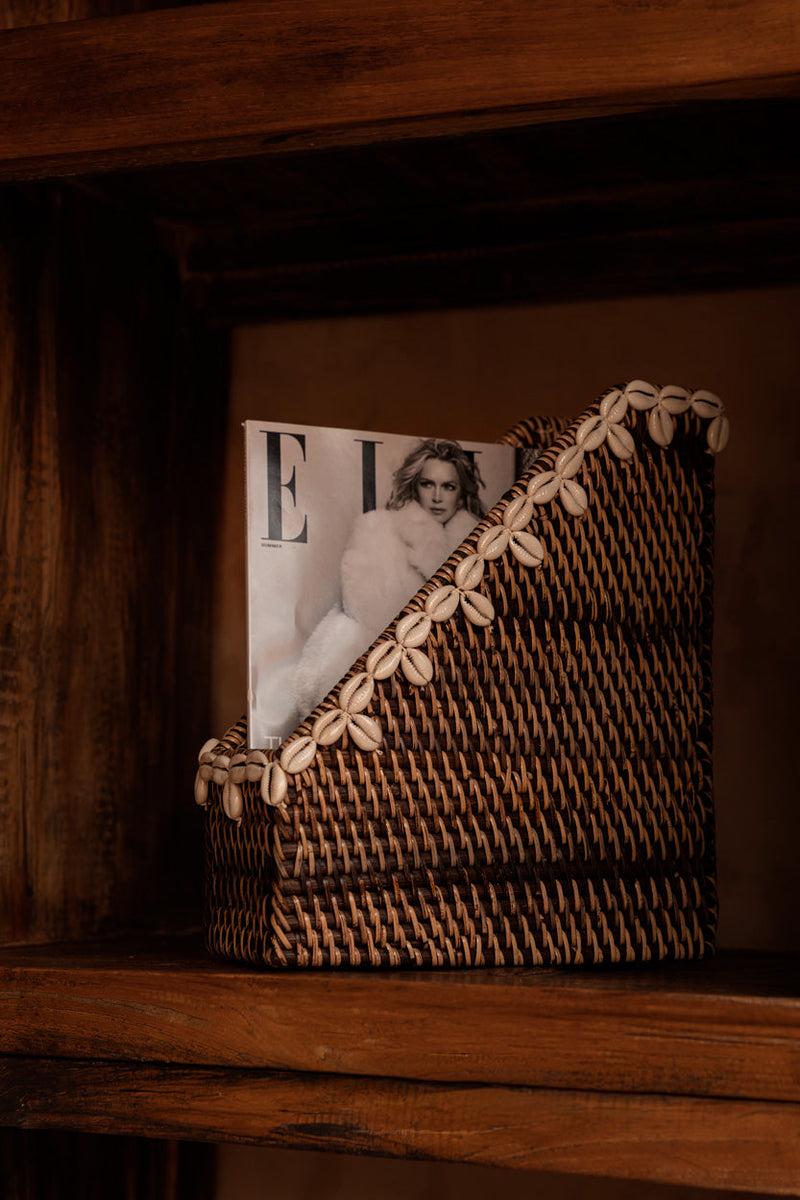 The Shell Edge Organizer - Natural Brown in rattan — handmade luxury desk organiser curated by Laiyahome — view 2