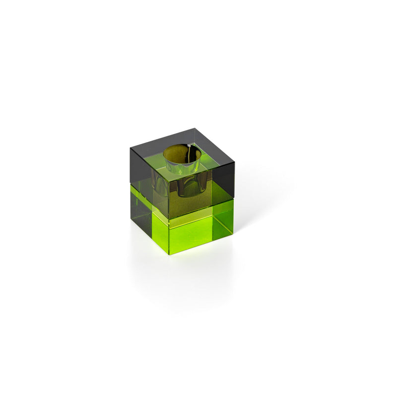 The Gem Blocks Candle Holder - Green Smoke in glass — handmade luxury tea light holder curated by Laiyahome — view 2