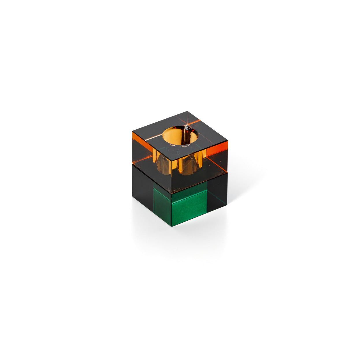 The Gem Blocks Candle Holder - Green Amber – glass tea light holder in green, orange – product view 2
