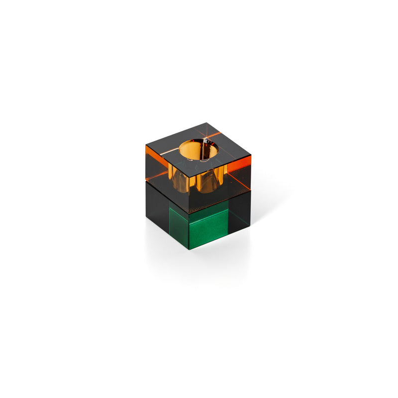 The Gem Blocks Candle Holder - Green Amber in glass — handmade luxury tea light holder curated by Laiyahome — view 2