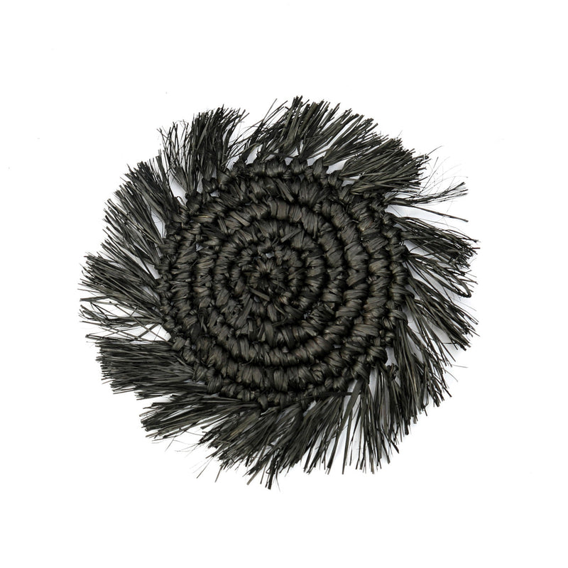 The Fringe Raffia Coaster - Black in raffia — handmade luxury coaster curated by Laiyahome