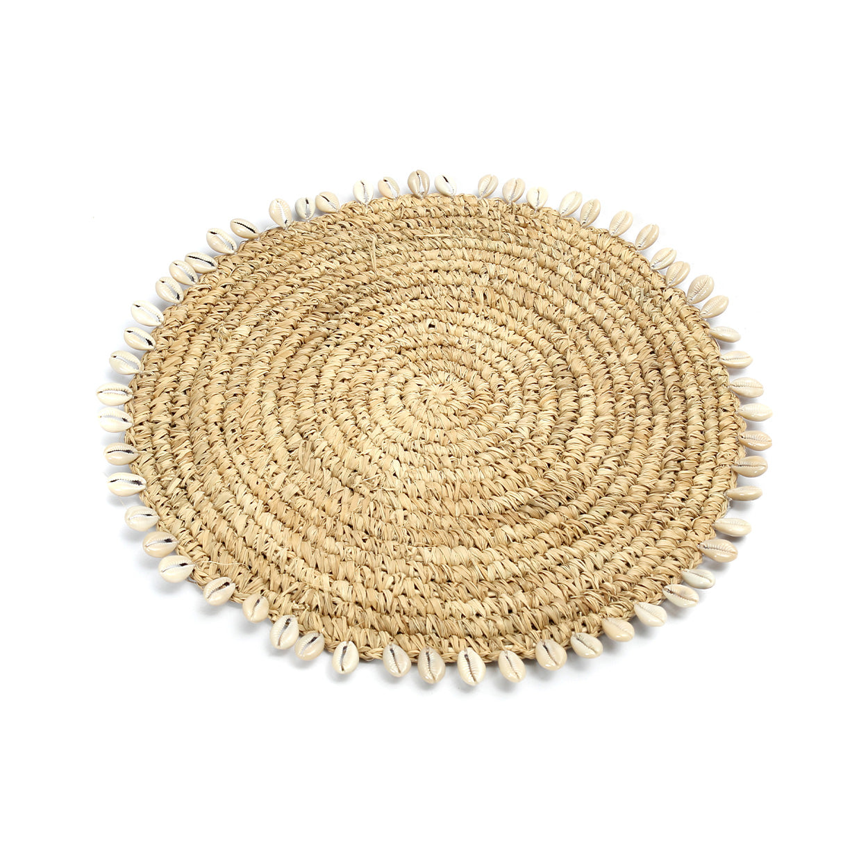 The Raffia Shell Pan Coaster in raffia — handmade luxury coaster curated by Laiyahome