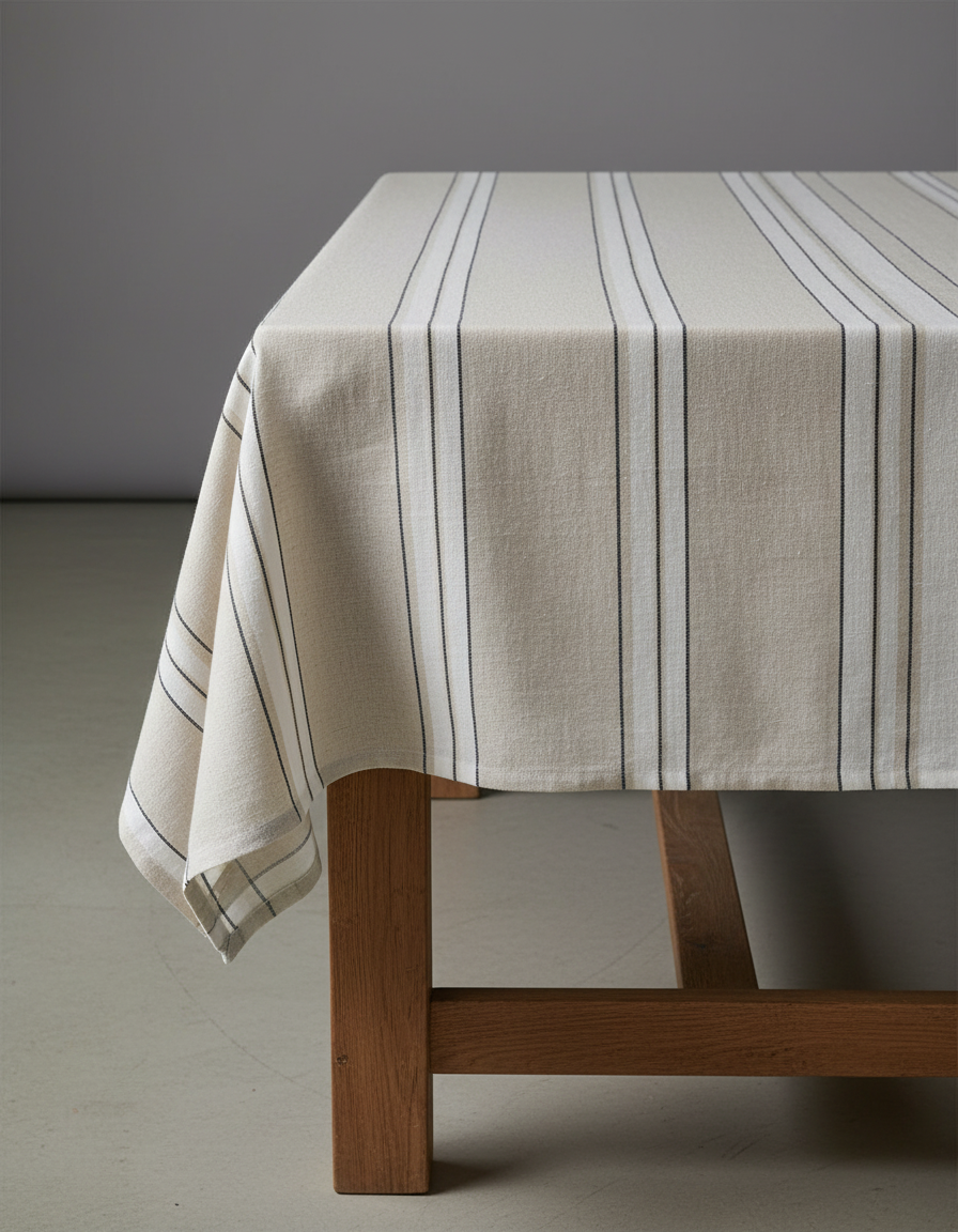 The Provence Tablecloth - Natural Black White - 150x250 in linen — handmade luxury tablecloth curated by Laiyahome — view 2