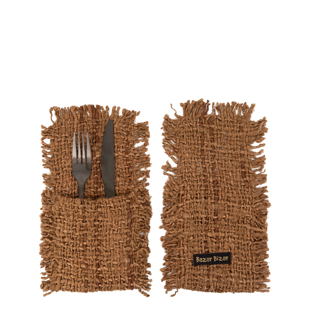 The Oh My Gee Cutlery Holder - Brown in cotton — handmade luxury knife rest curated by Laiyahome — view 2