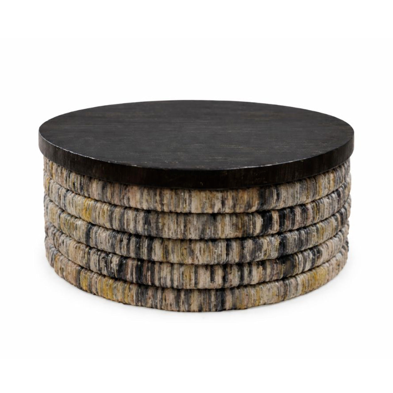 Banana Round Grey Wash Magani Coffee Table in wood — handmade luxury coffee table curated by Laiyahome
